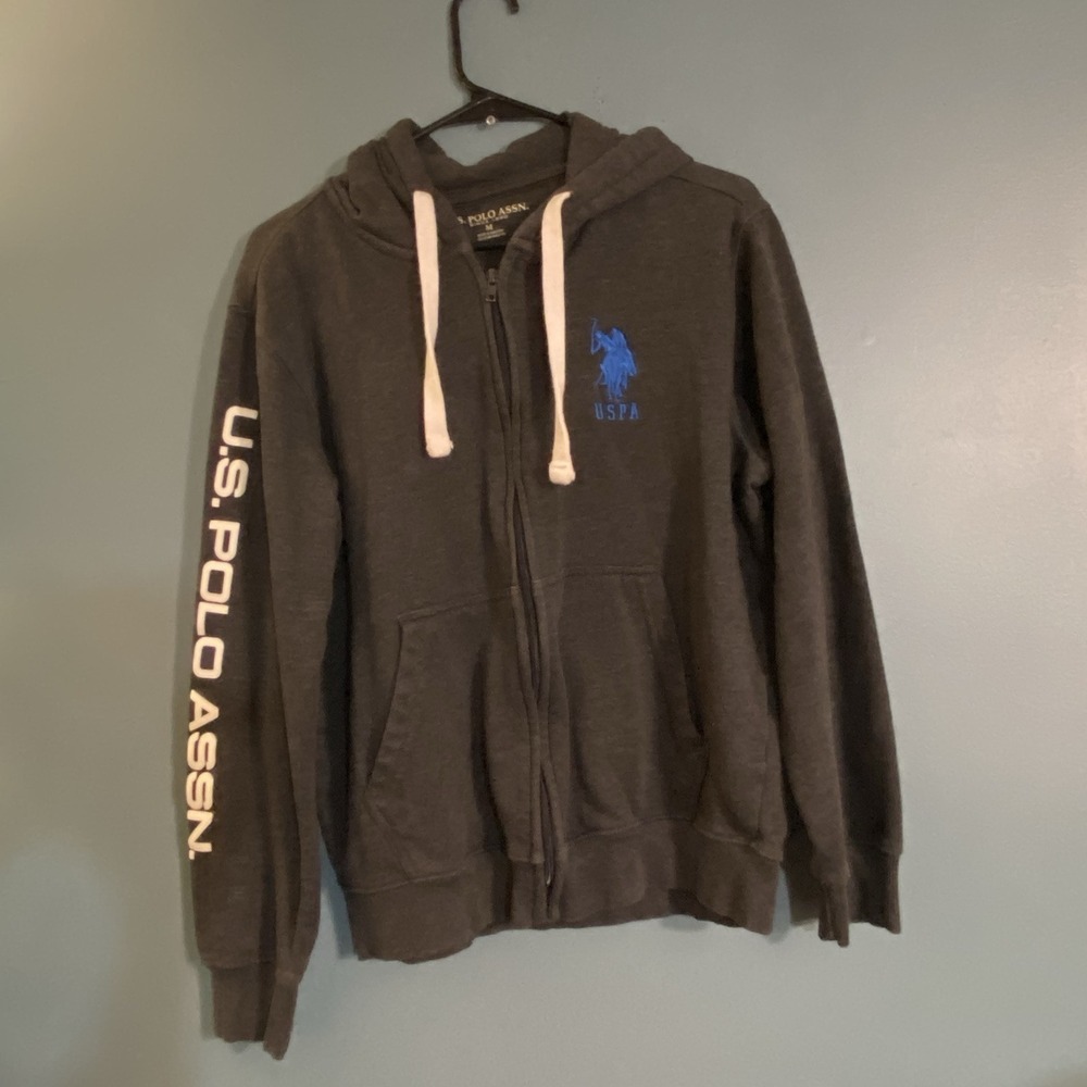 US POLO ASSOCIATION USPA‎ Medium Mens Gray Fleece Jacket Sweatshirt Zip Big Pony
